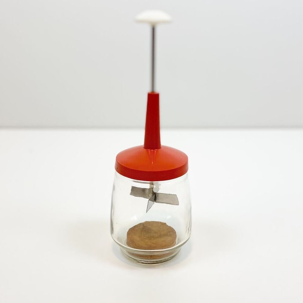 Mid-Century Food Chopper Orange White Manual Veggie Cutter Glass Jar VTG 60s 70s